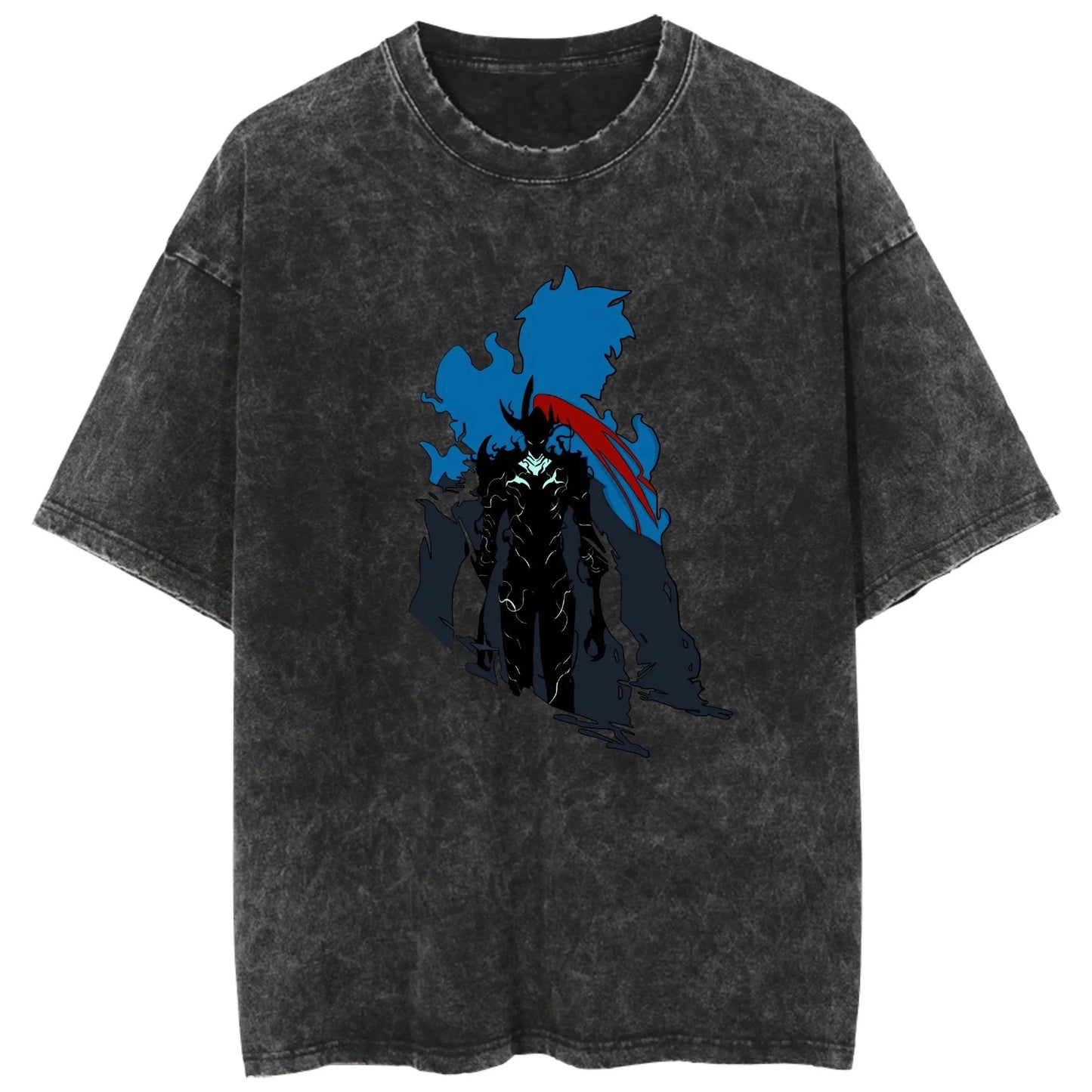 Solo Leveling T-Shirt – Unisex HipHop Streetwear Tee | Vintage Wash Cotton, Casual V-Neck (Spring & Summer)