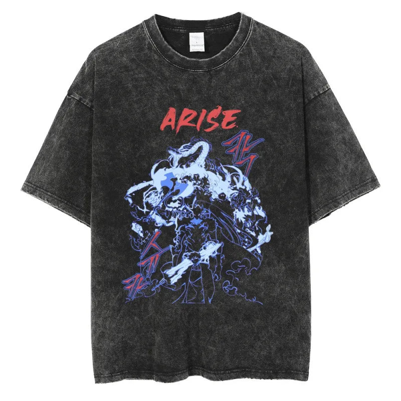 Solo Leveling T-Shirt – Unisex HipHop Streetwear Tee | Vintage Wash Cotton, Casual V-Neck (Spring & Summer)