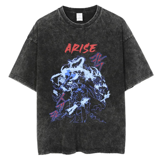 Solo Leveling T-Shirt – Unisex HipHop Streetwear Tee | Vintage Wash Cotton, Casual V-Neck (Spring & Summer)