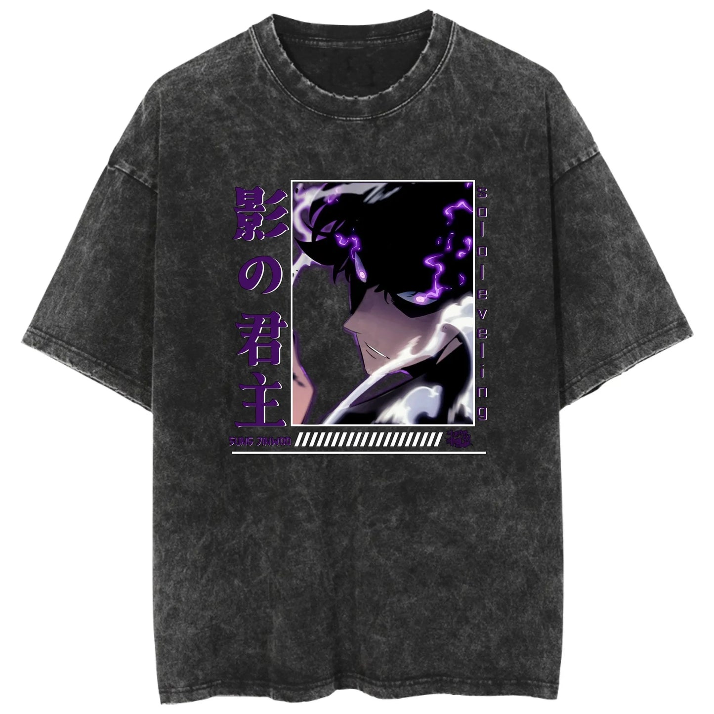Solo Leveling T-Shirt – Unisex HipHop Streetwear Tee | Vintage Wash Cotton, Casual V-Neck (Spring & Summer)