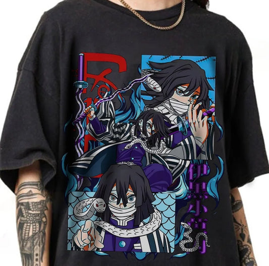 Demon Slayer Iguro Obanai T-Shirt – Black Cotton Anime Tee | Unisex Casual Gift for Anime Fans