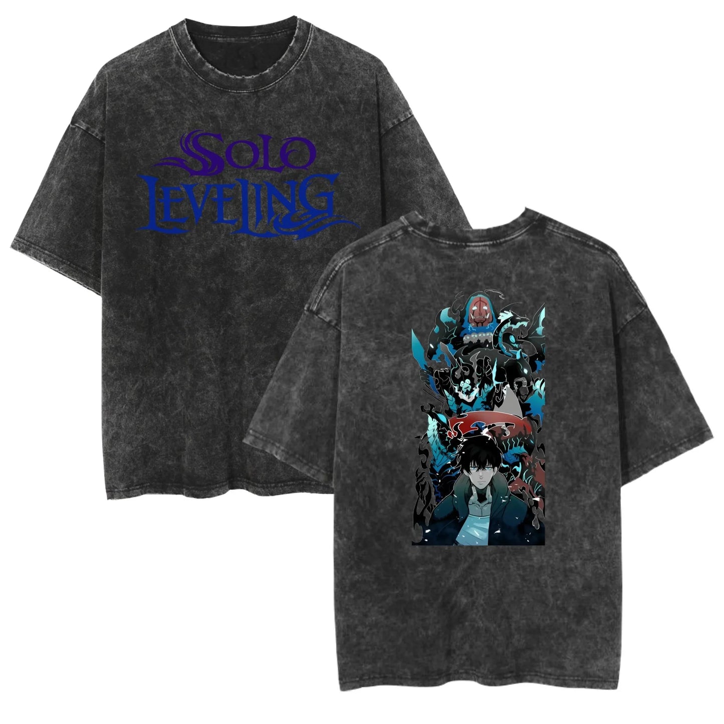 Solo Leveling T-Shirt – Unisex HipHop Streetwear Tee | Vintage Wash Cotton, Casual V-Neck (Spring & Summer)